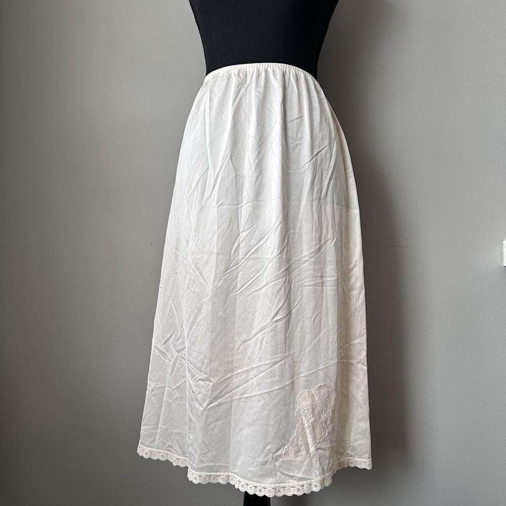Vintage Lorraine Half Slip Womens Large White Nylon Lace Trim Skirt USA Lingerie